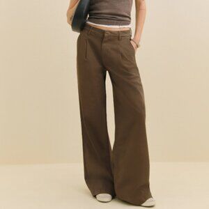NWT Reformation Malia Mid Rise Wide Leg Pleated Trouser Pants Size 6 (28) Morel